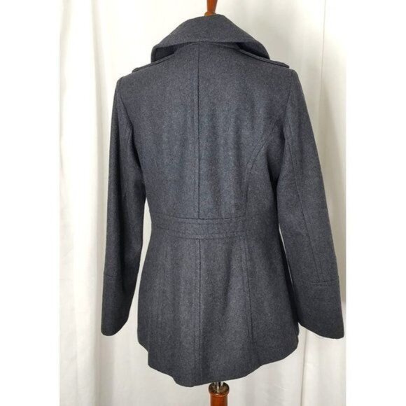 Michael Kors Coat Military Jacket Wool S Charcoal Gray Pea Coat Double Breasted - Picture 5 of 11